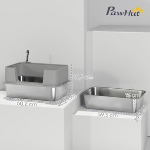 Arenero para Gatos de Acero Inoxidable XL Caja de Arena para Gatos Arenero con Borde Alto Pala Fácil de Limpiar Prueba de Fugas 60x40x29,5 cm Gris