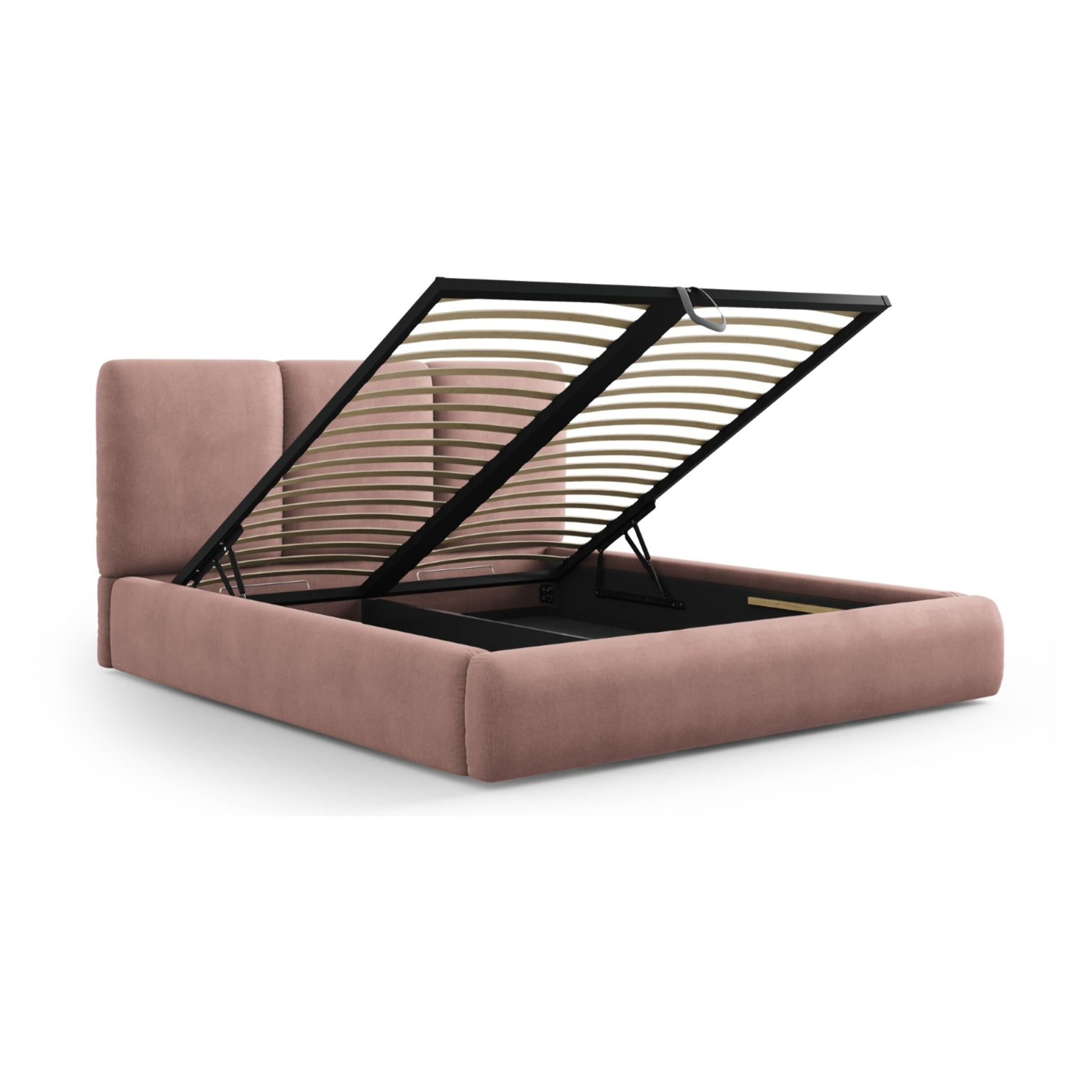 Lit coffre avec tête de lit "Nicolas" 160x200cm en chenille rose