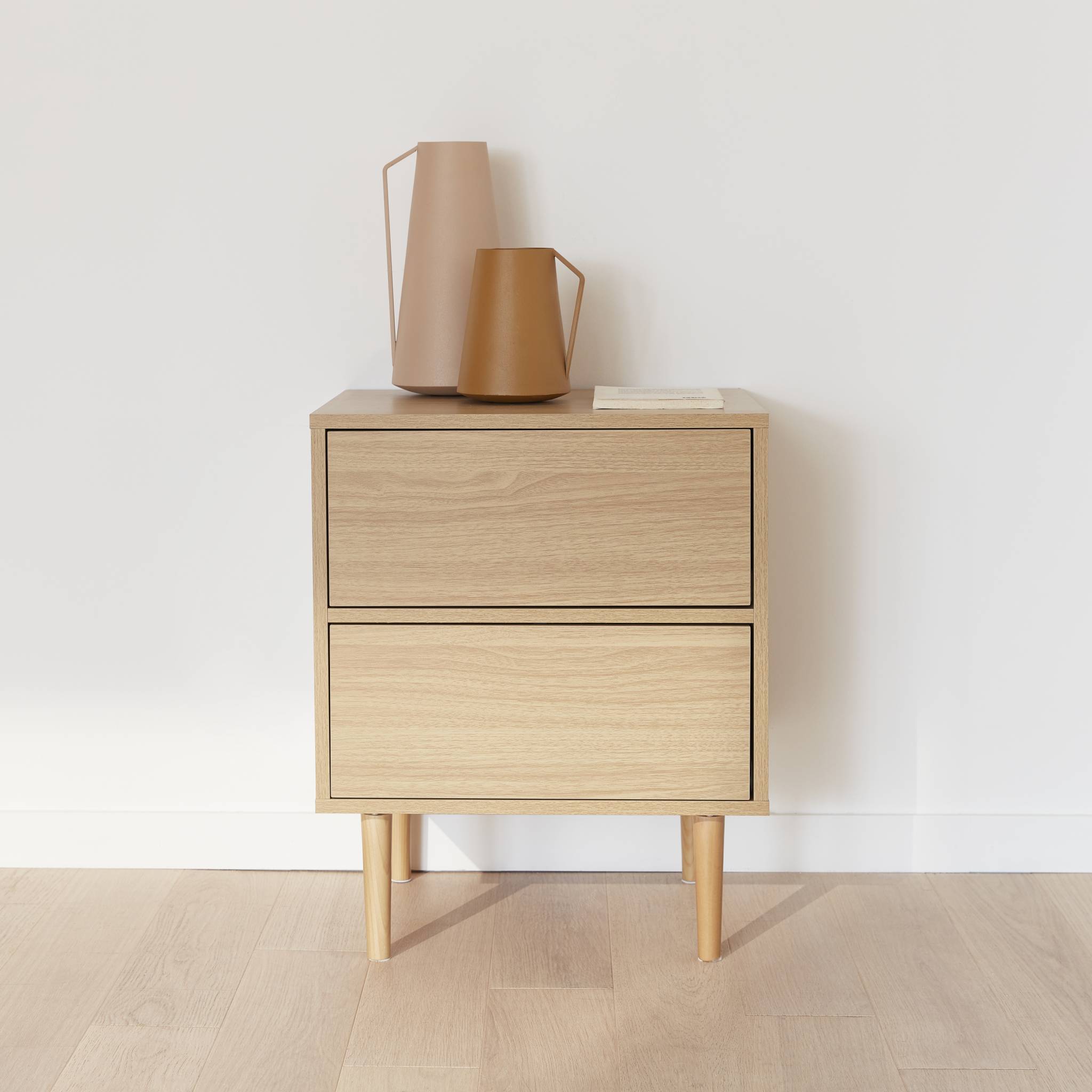 Table de chevet décor bois naturel - Mika - 2 tiroirs - L 48 x l 40 x H 59cm