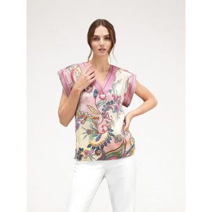 Motivi - Blusa de raso con estampado de cachemir - Rosa