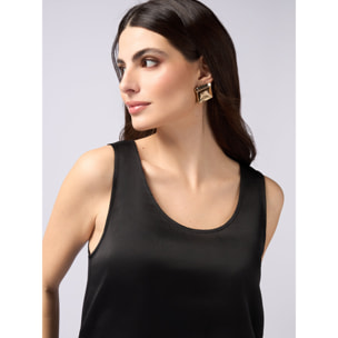 Oltre - Top bimaterial de color liso - Negro