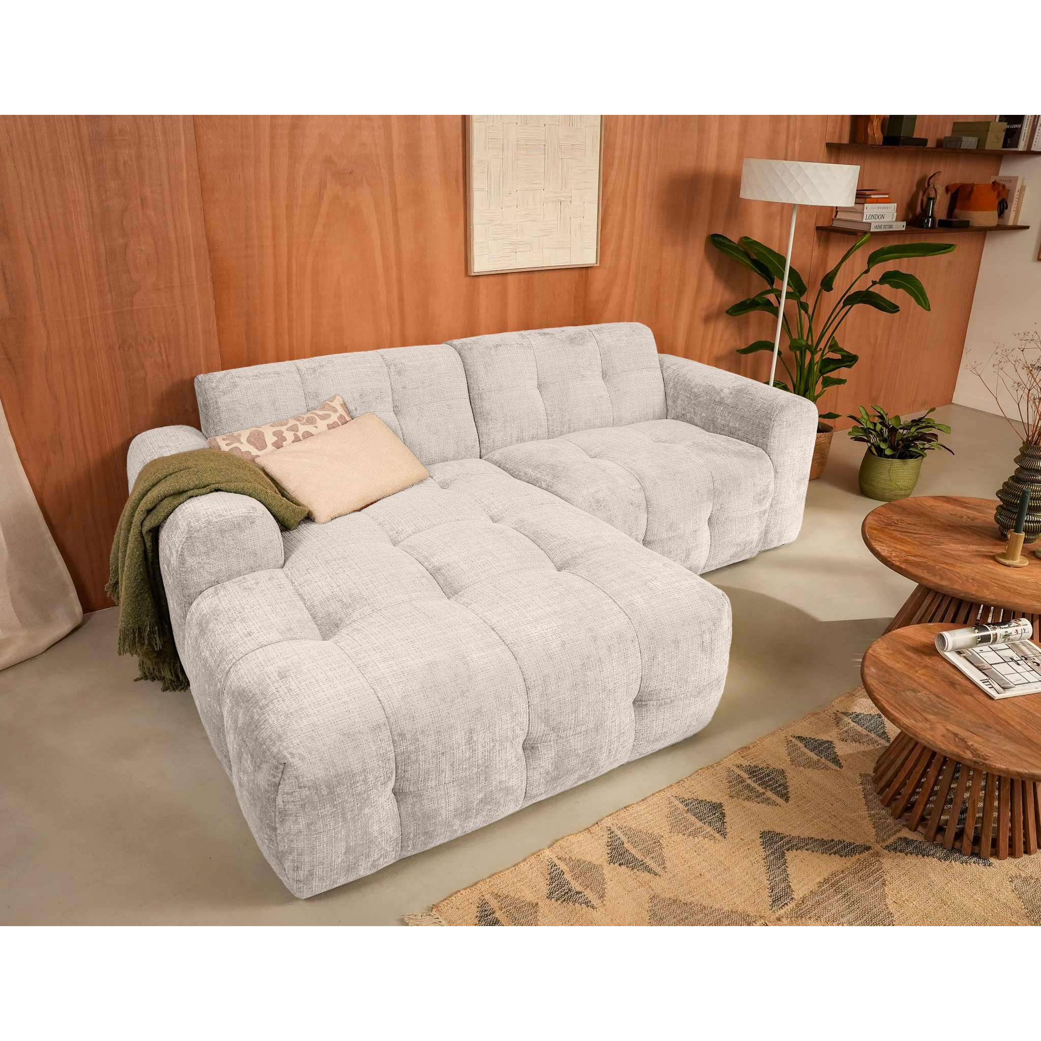 Diane - Canapé d'angle gauche 4 places en velours texturé - Beige