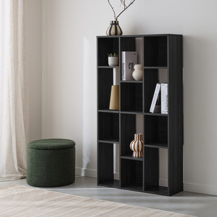 Etagère bibliothèque décor bois 3 étagères 12 compartiments PIETER