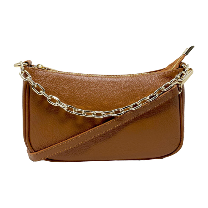 Chicca Borse - Tracollina Clutch Donna in Vera Pelle - Colore Cuoio Scuro