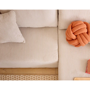 Topaze - canapé d'angle réversible 4 places - convertible avec coffre, tablette et poufs - en velours côtelé - Beige