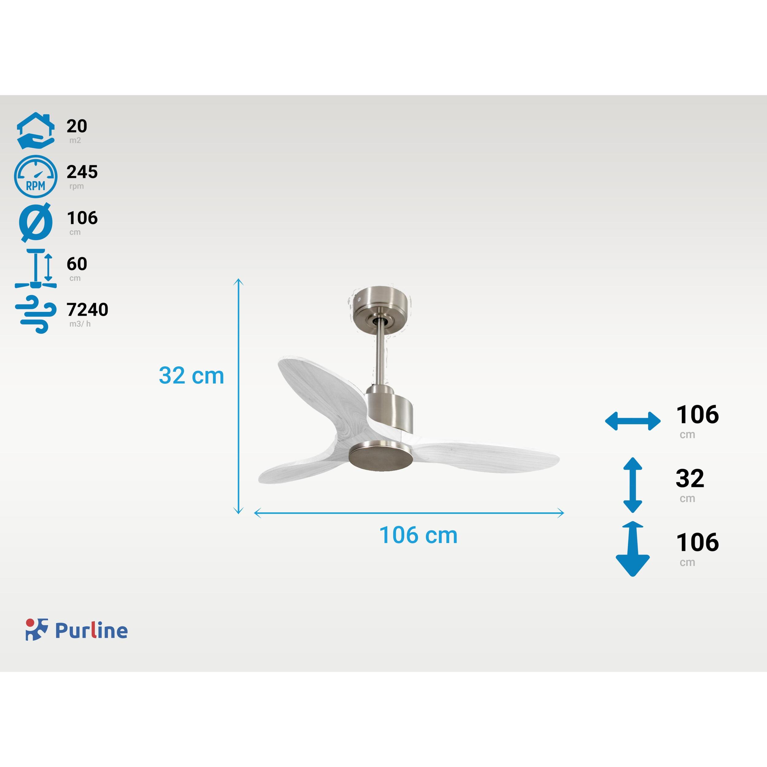 Ventilador de techo Reversible Termostato Wifi Motor DC Techos Inclinados Mando a Distancia Hypersilence Memoria LimaD106C0364983 PURLINE
