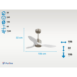 Ventilador de techo Reversible Termostato Wifi Motor DC Techos Inclinados Mando a Distancia Hypersilence Memoria LimaD106C0364983 PURLINE