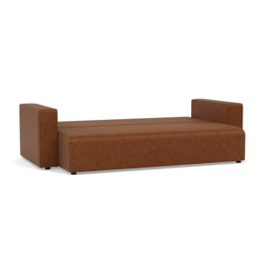 Topaze - canapé droit 3 places convertible avec coffre en simili - Cognac