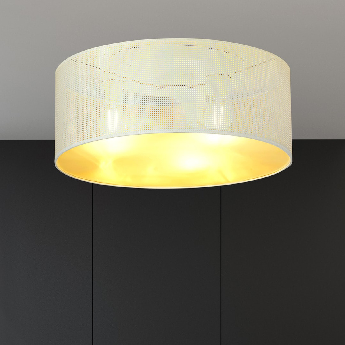 Lampada a sospensione Aston in acciaio bianco e interno oro