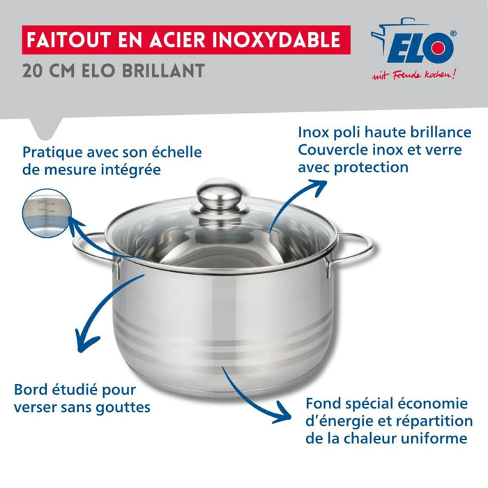 Faitout haut en acier inoxydable sans PFAS 20 cm Elo Brillant