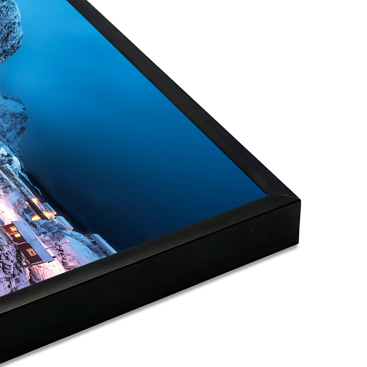 Affiche encadrée village nordique enneigé Affiche + cadre en métal - Noir