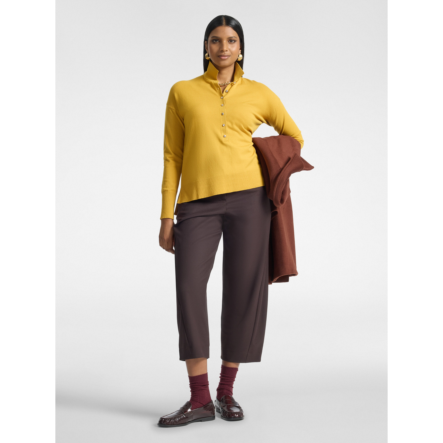 Elena Mirò - Maglia polo in viscosa con bottoni gioiello - Giallo