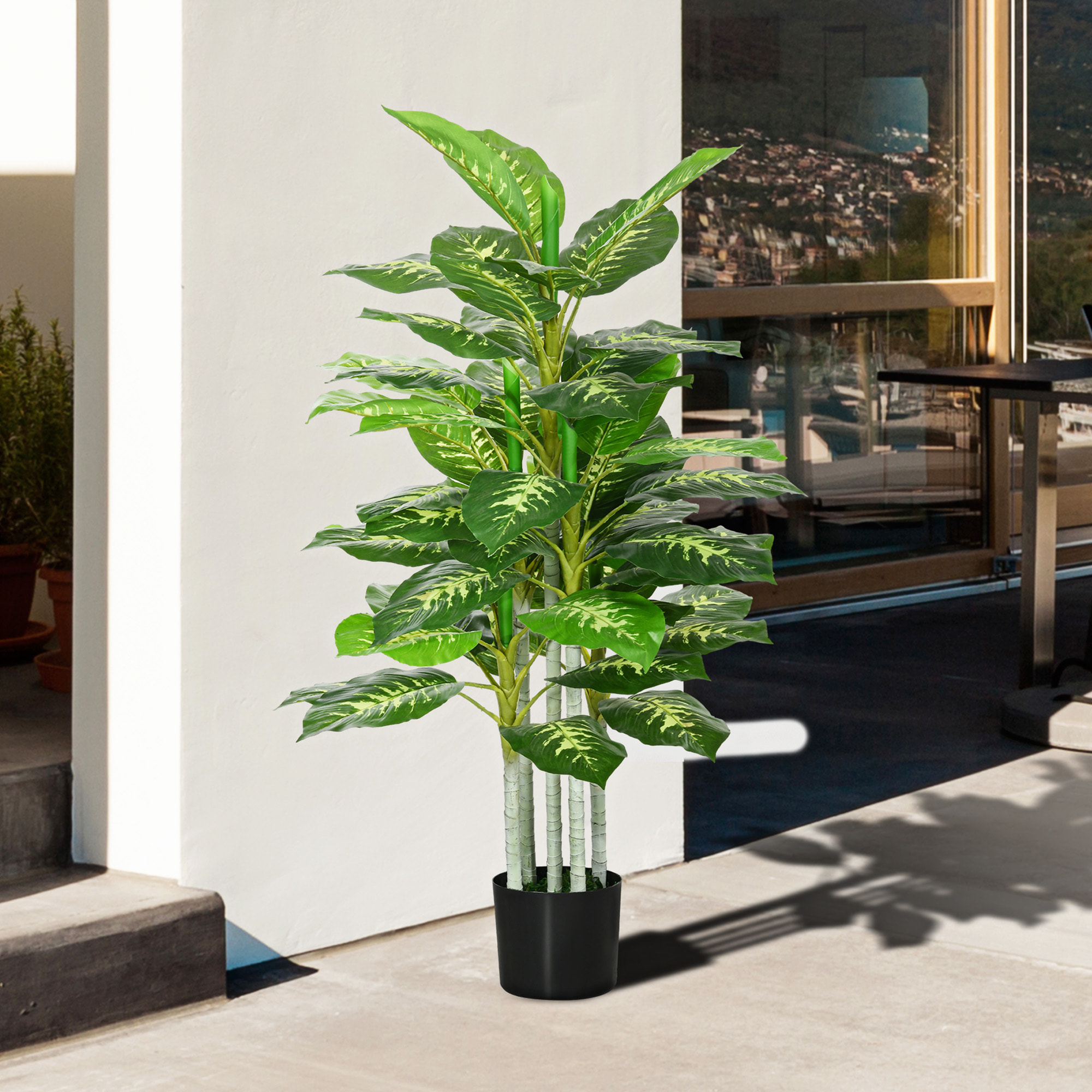 Árbol Artificial de Perenne 120 cm Planta Artificial Decorativa Grande Decoración para Hogar Oficina Balcón Dormitorio Verde