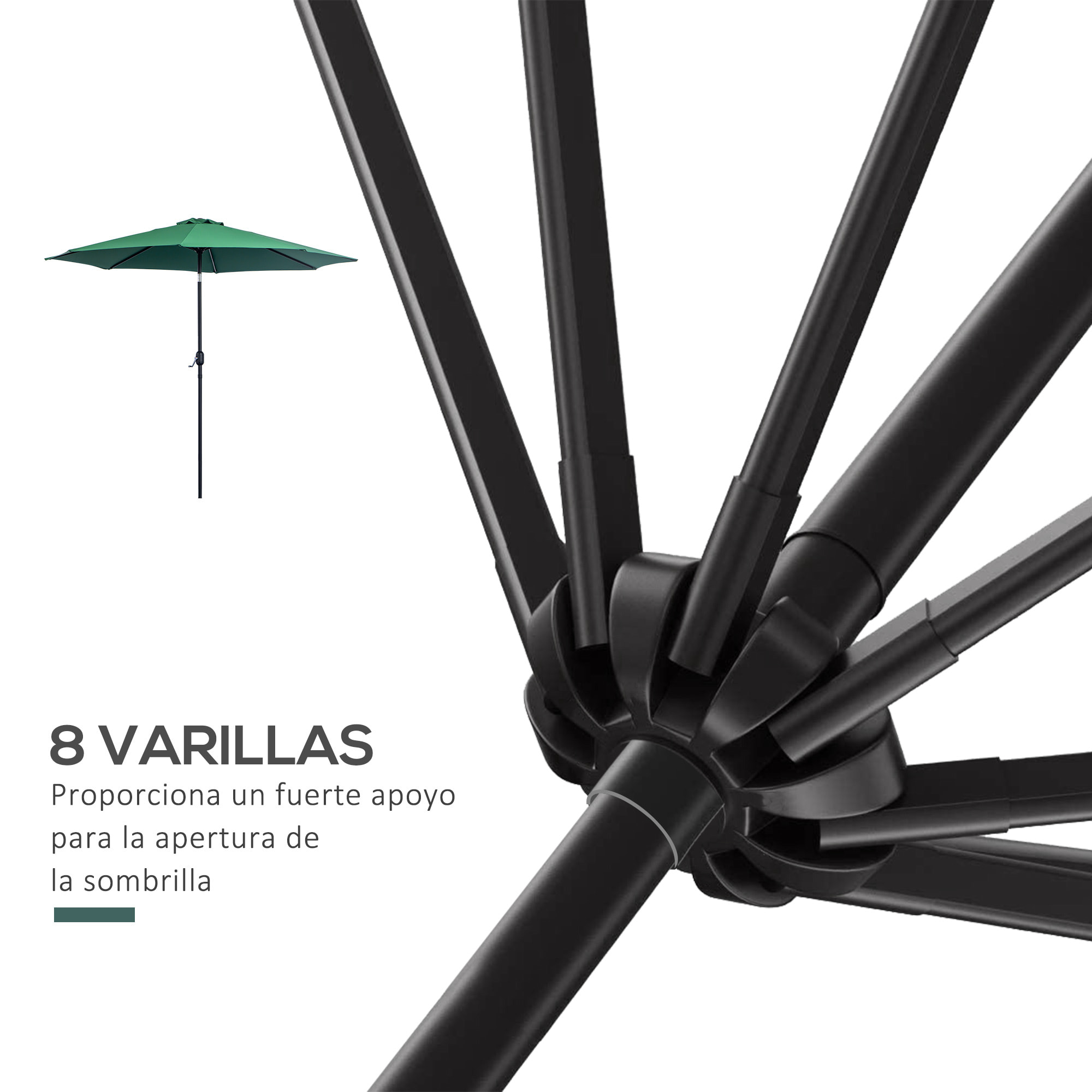 Parasol Abrir Fácil y Ángulo Regulable Φ3m Verde