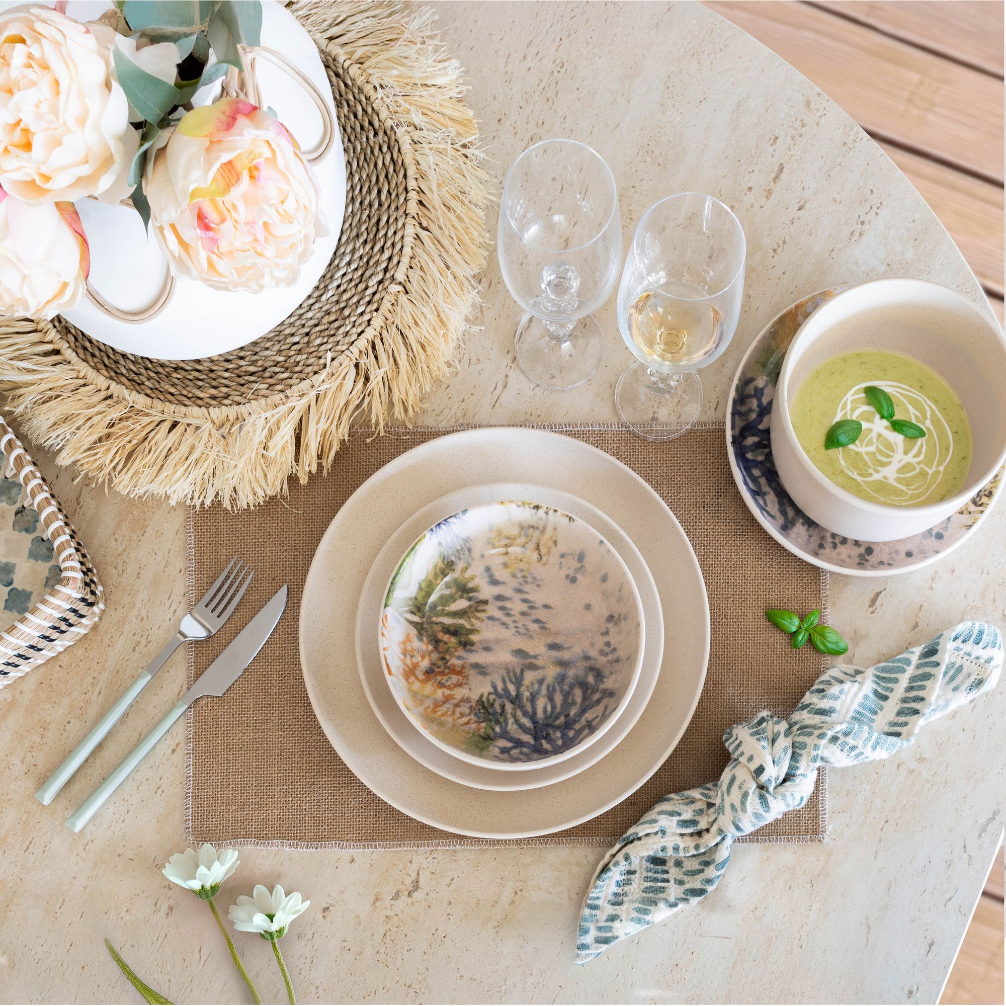 Lot de 6 coupelles motif aquatique en grès 600ml CORFOU