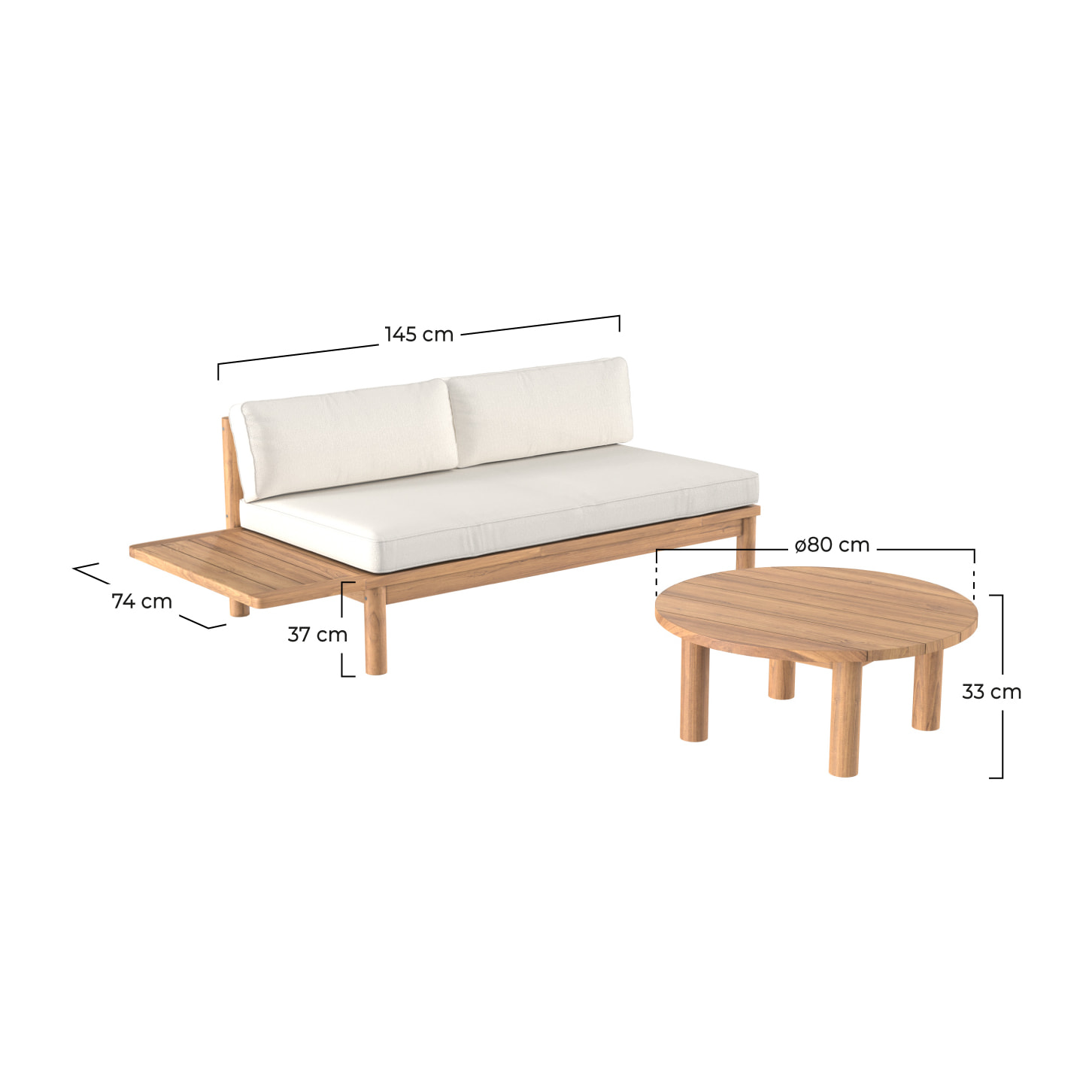Salon de jardin en teck massif avec un canapé et une table basse ronde - Aurland