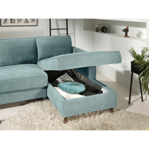 Jake - canapé d'angle droit - convertible avec coffre - 4 places - en velours côtelé - Bleu