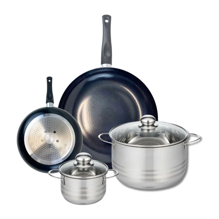 Ensemble de 2 Poêles de cuisson 20 et 32 cm et 2 faitouts 14 et 24 cm Elo Prima Brillant