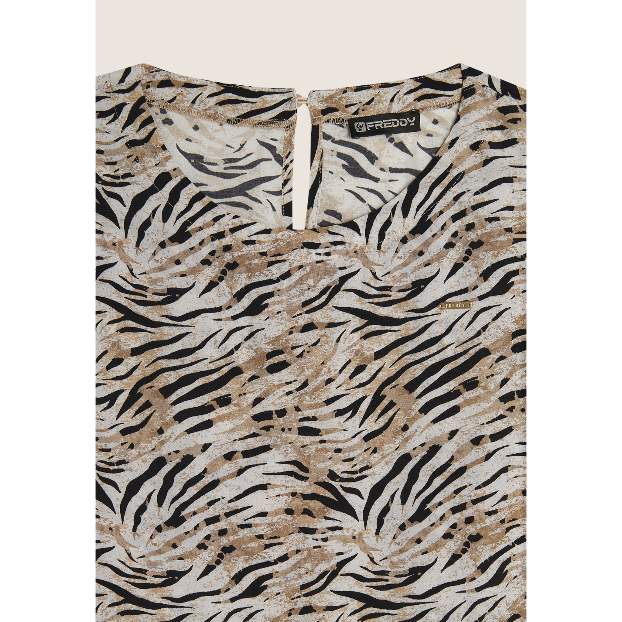Vestito midi in viscosa animalier con maniche corte