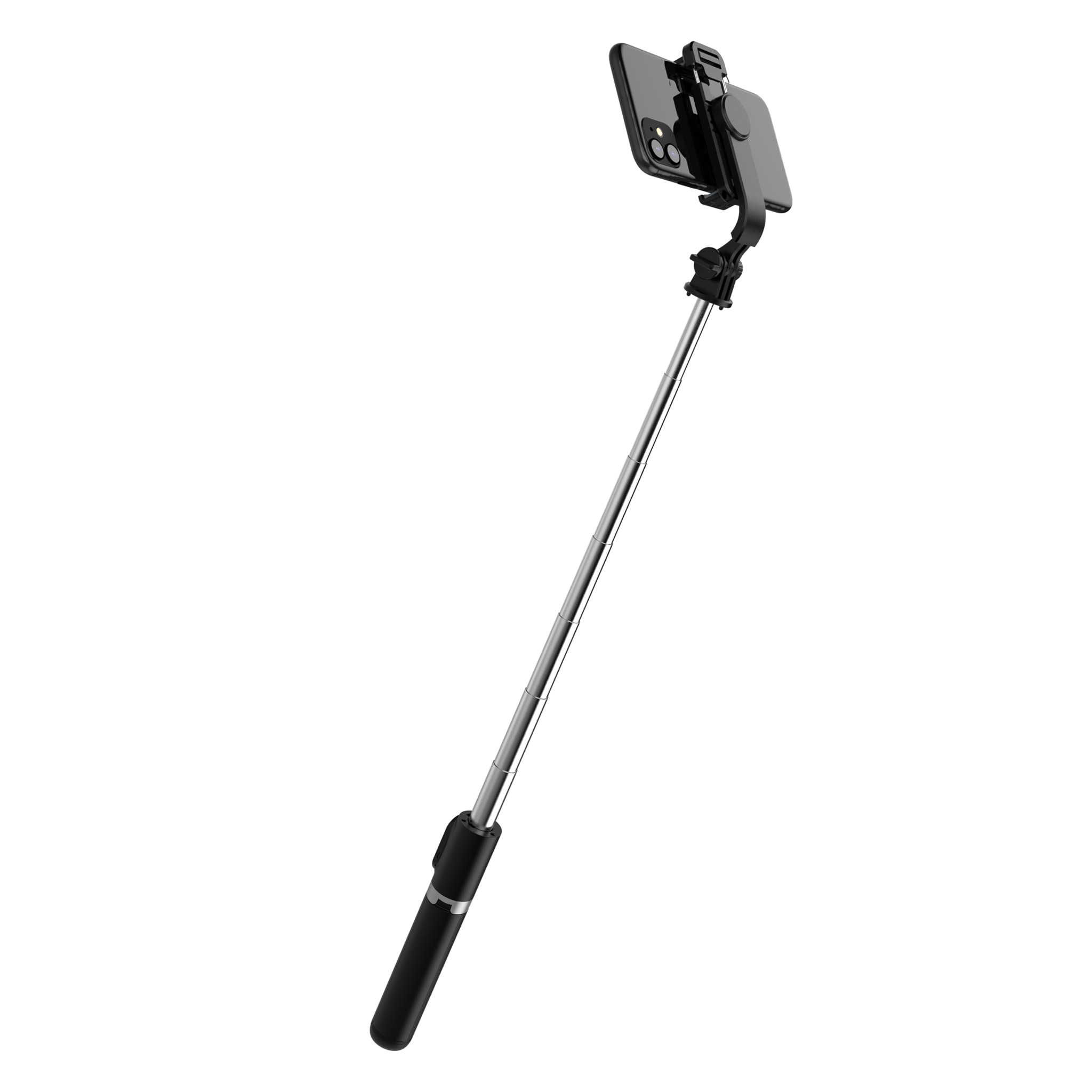 Palo selfie stick con trípode extensible y disparador remoto Bluetooth.