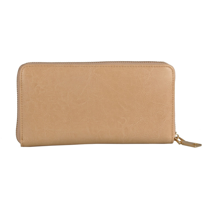 Portafogli Donna colore Beige-in pelle Made in Italy L20 cm X W10 cm X H2 cmcm