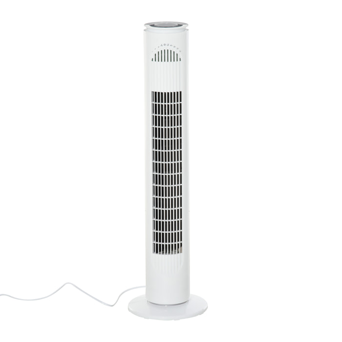 Ventilador de Torre con Mando a Distancia o Control Mecánico Temporizador de hasta 10h Oscilación de 70° 3 Velocidades y 3 Modos 45W Ø22x77 cm Blanco