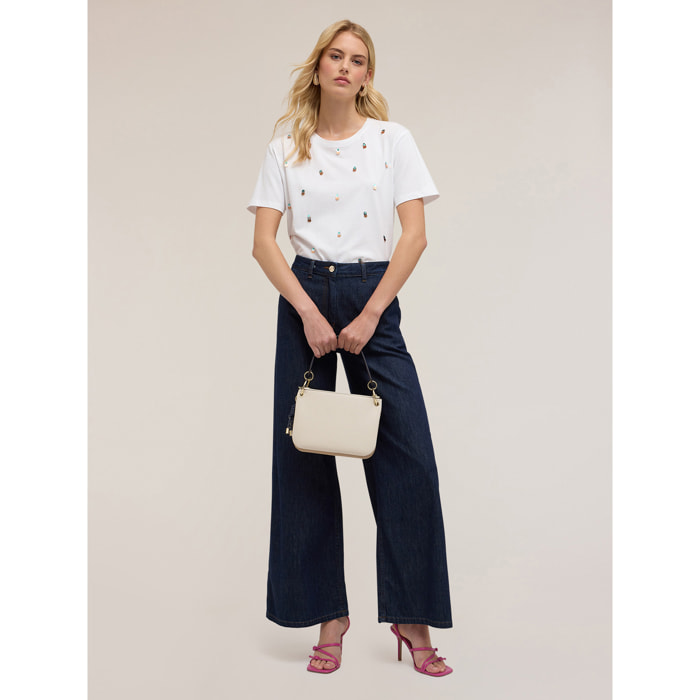 Motivi - T-shirt con maxi paillettes ricamate - Bianco