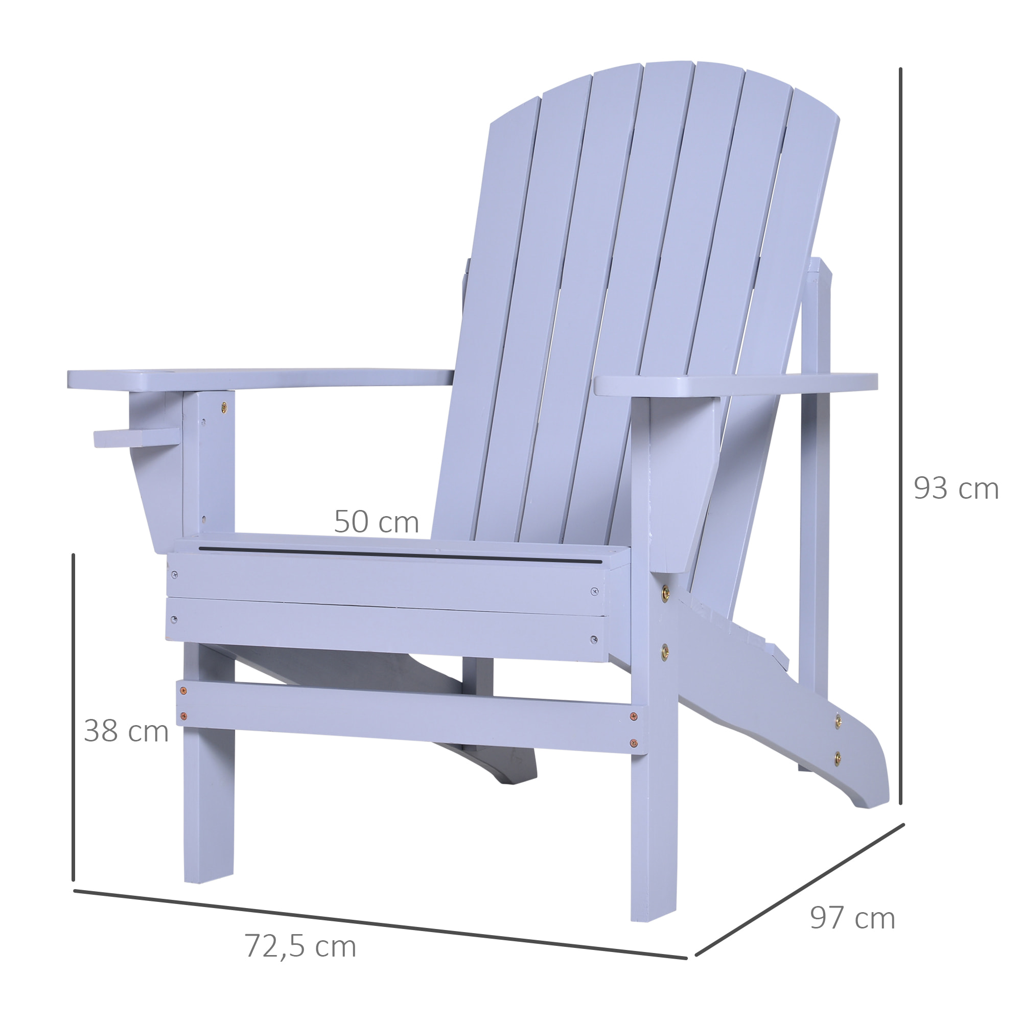 Fauteuil de jardin Adirondack grand confort porte-gobelet intégré bois de sapin traité peint gris