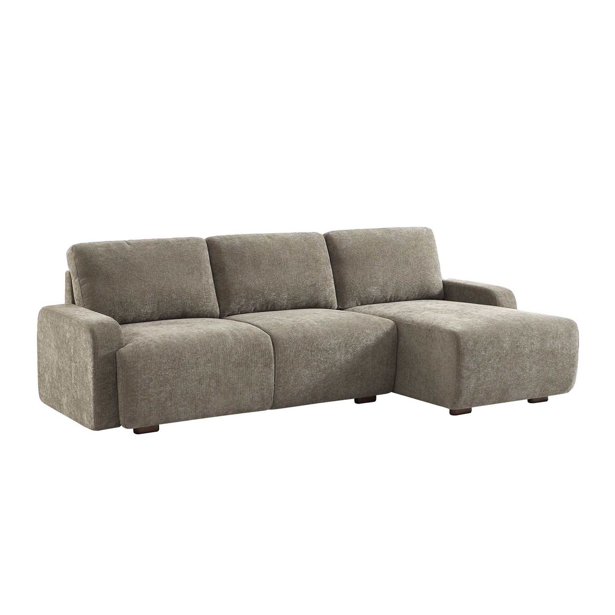 Canapé d'angle droite 3 places tissu vert de gris L 260 x P 88 / 139cm / x H 87cm - Dany