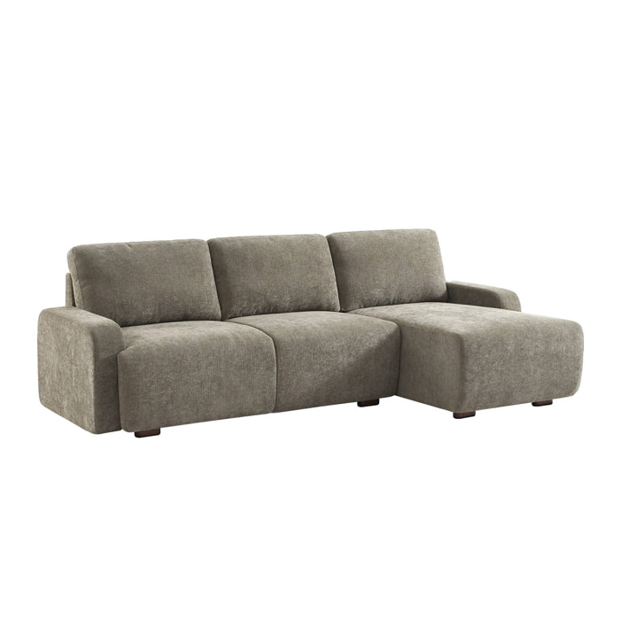 Canapé d'angle droite 3 places tissu vert de gris L 260 x P 88 / 139cm / x H 87cm - Dany