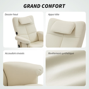Ensemble fauteuil massant repose-pieds design Chesterfield - inclinable - coffre - tétière - blanc cassé