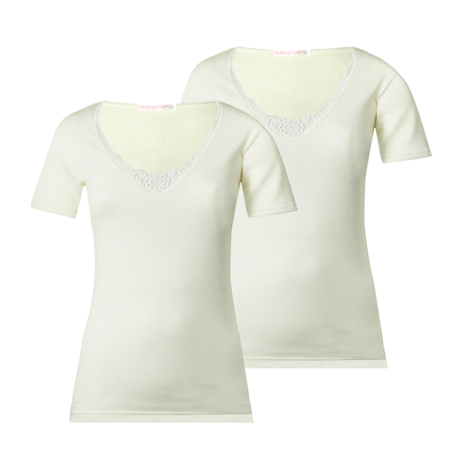 2 Maglie Intime da Donna Scollo Rotondo Nottingham Art. NOTTDTM1, Bianco