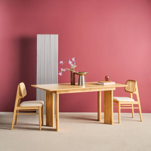 Table à manger rectangulaire extensible bois d'hévéa et placage chêne naturel 6-8 places 170-210cm - Albane