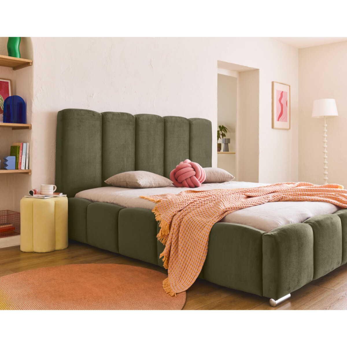 Torreon - lit coffre - 140x200 - sommier inclus - en velours - Vert