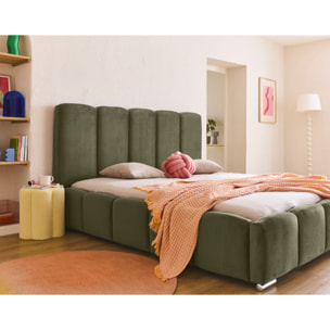 Torreon - lit coffre - 140x200 - sommier inclus - en velours - Vert