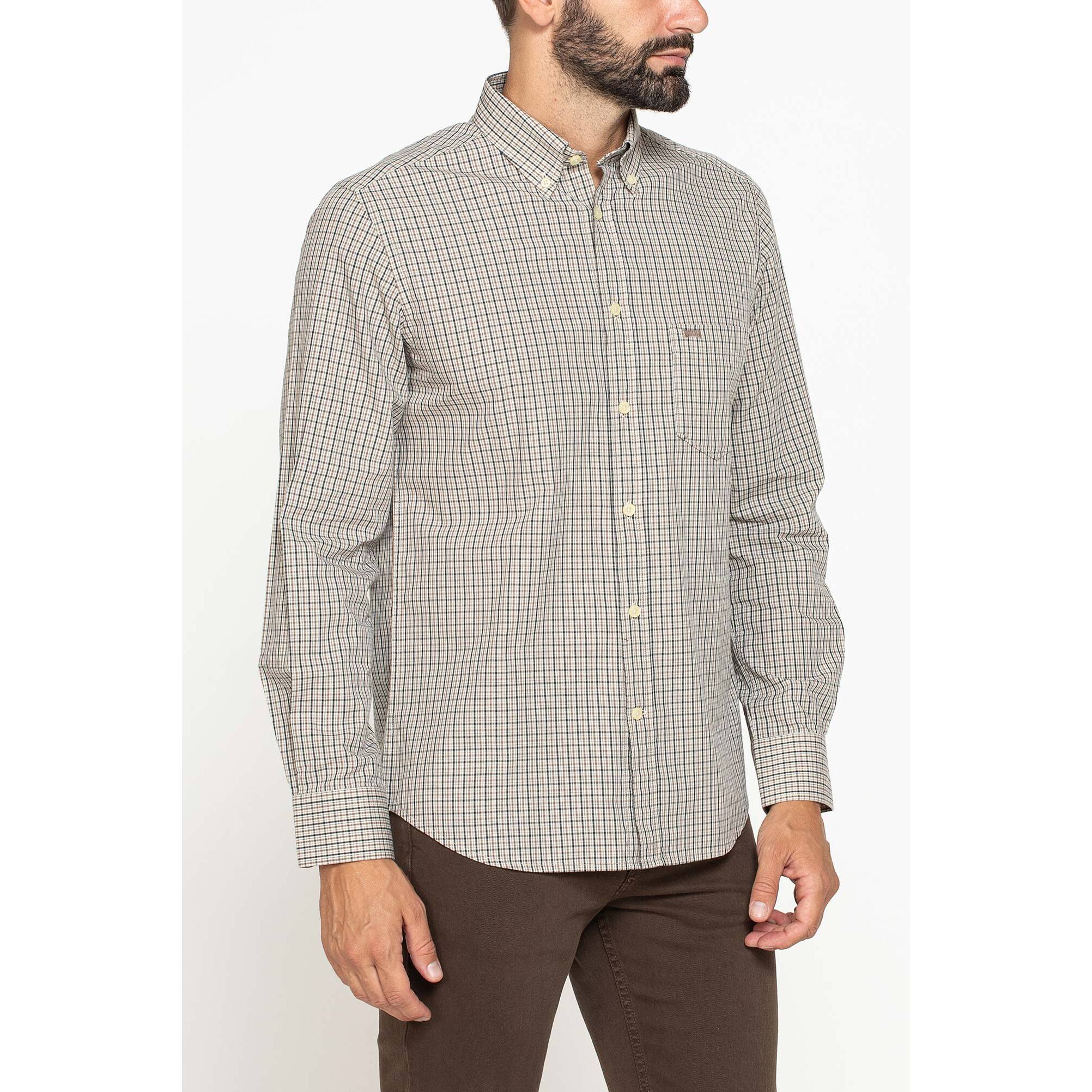 CAMICIA FANTASIA TINTO FILO CON COLLO BUTTON-DOWN