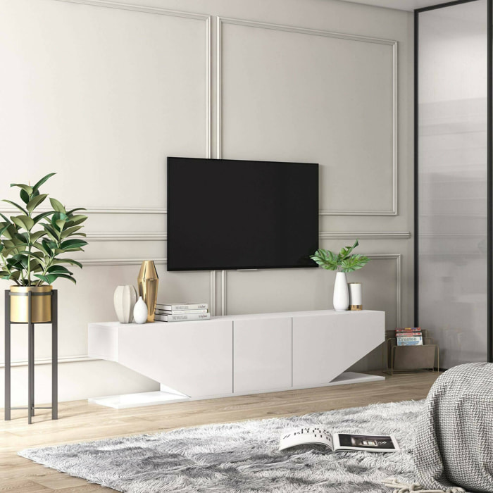 Mobile porta TV Dababaca, Credenza da soggiorno, Armadio basso per TV, Base parete attrezzata, 180x30h40 cm, Bianco