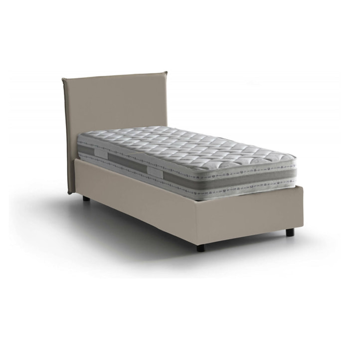 Letto singolo Tashkent, Letto contenitore con rivestimento in ecopelle, 100% Made in Italy, Apertura frontale, con materasso Cm 80x190 incluso, Tortora