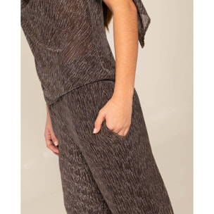 Pantalón palazzo de punto lúrex de mujer