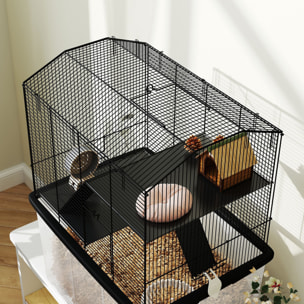 Cage rongeur hamster 3 étages - roulettes, plateforme, échelle, accessoires - PP transparent acier noir