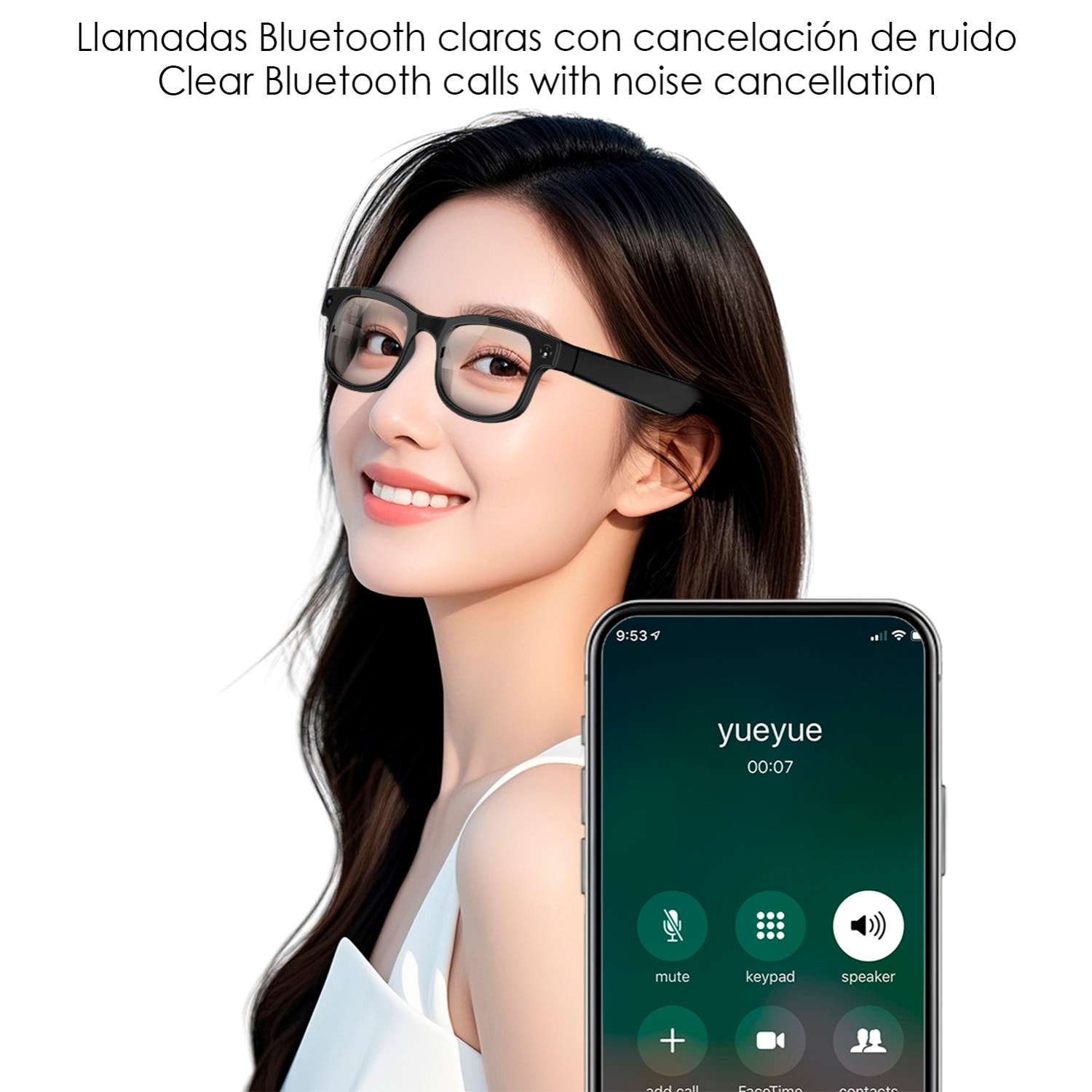 Occhiali smart AIMB-G2. Con fotocamera da 8 MPX, traduttore Ai in tempo reale, assistente vocale, controllo della musica e delle chiamate. Con 3 tipi di lenti.