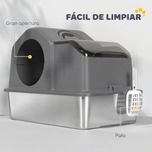Arenero para Gatos Cubierto Extragrande Caja de Arena Cerrado con Bandeja de Acero Inoxidable Tapa Extraíble Bordes Altos Tapetes Pala sin Olor Fácil de Limpiar para Gatos Grandes Gris Oscuro