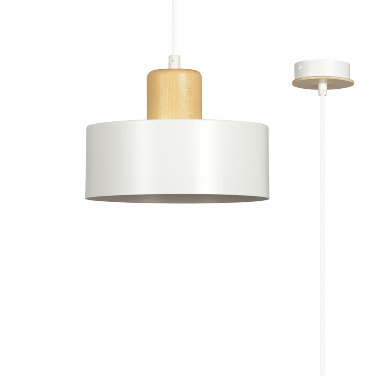 Lampada a sospensione TORIN in acciaio bianco e legno