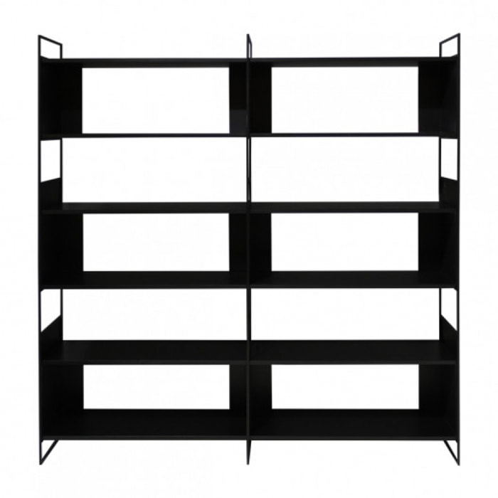 Bibliothèque 8 étagères L.180 cm en métal et décor bois noir - DESTINY