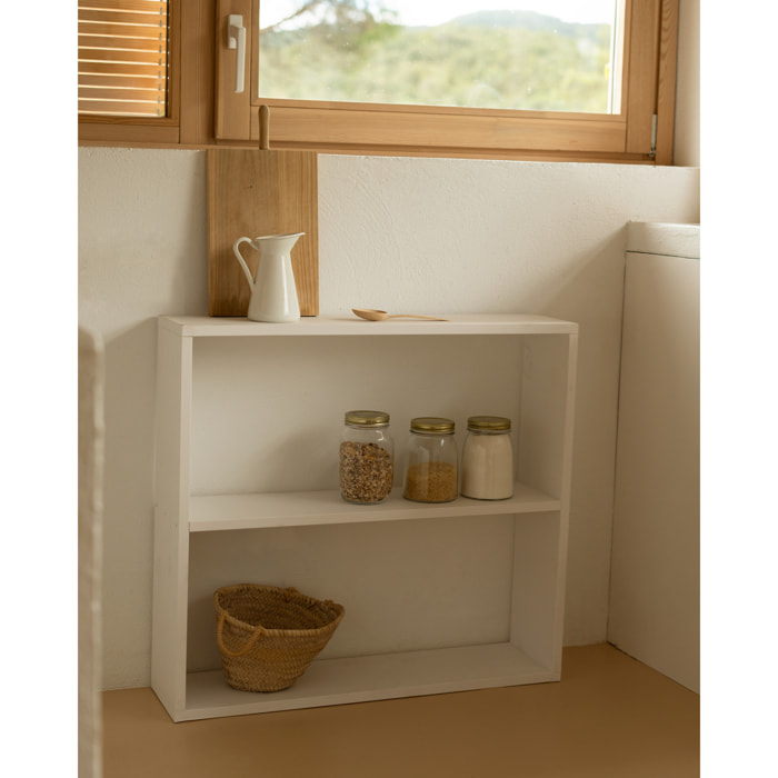 Estantería de madera maciza tono blanco con 1 estante Alto: 74 Largo: 80 Ancho: 20