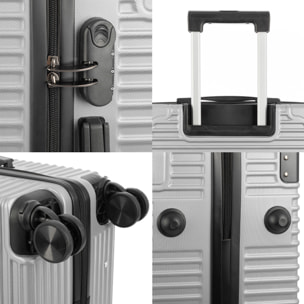 DAM Set di 3 valigie Trolley, in materiale leggero ABS ad alta resistenza con angoli rinforzati. Chiusura numerica e 4 ruote doppie removibili e girevoli a 360°. 54x32x80 Cm. Colore: Grigio Chiaro