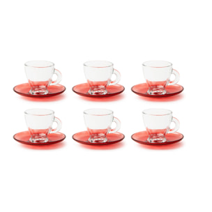 Set 6 Tazzine Caffè con Piattino Excelsa – Petra, Vetro Rosso
