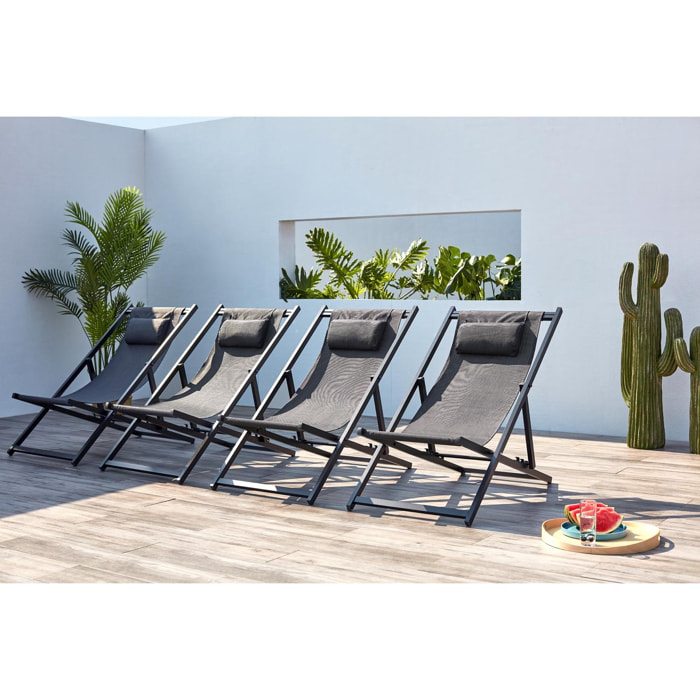 Lot de 4 transats alu gris BIDART