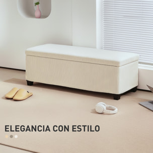 Puff Almacenaje, Banco Almacenaje Plegable, Capacidad de 84 L, 112x42x40 cm, Tapizado en Pana, Pie de Cama, para Sala de Estar, Dormitorio, Entrada, Beige