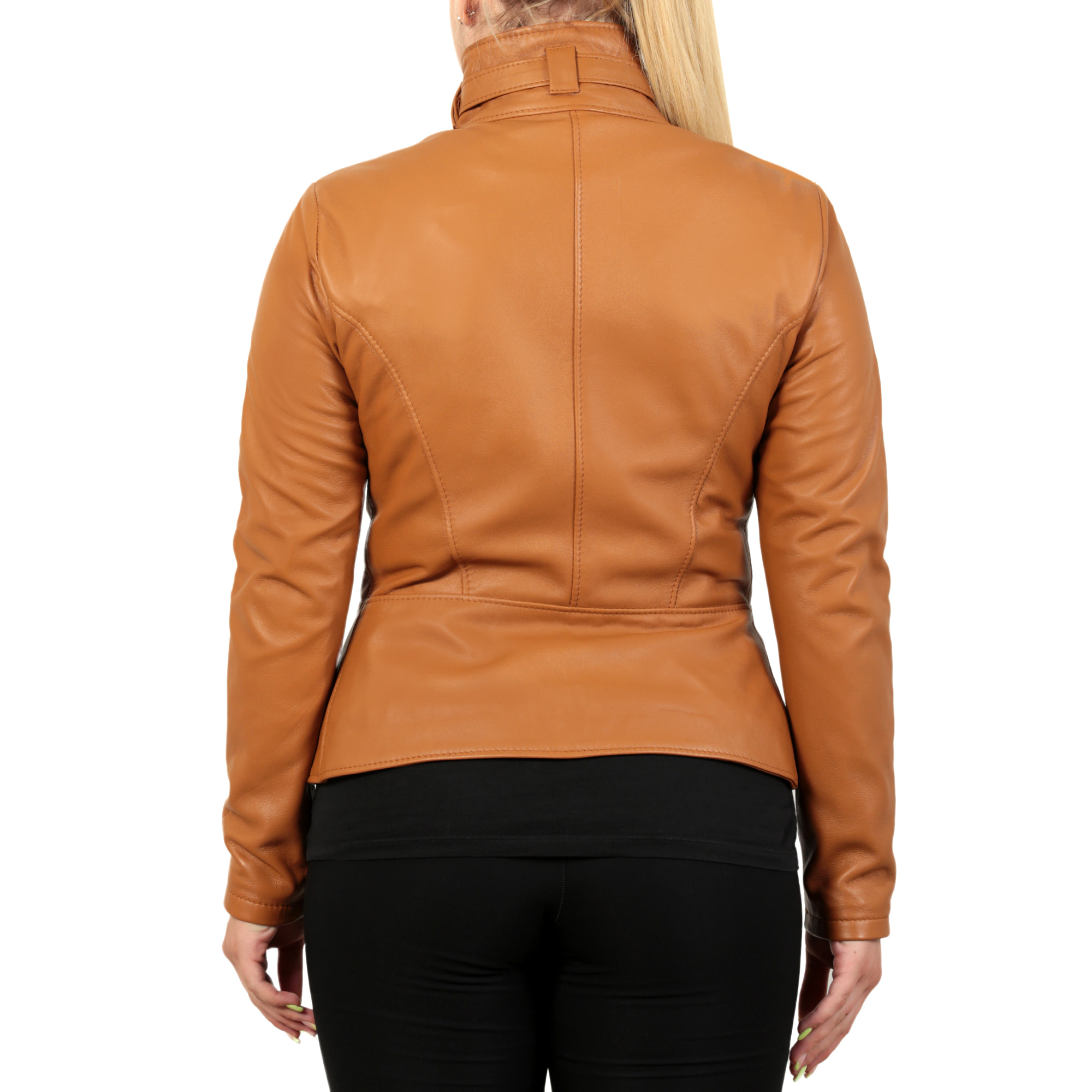 Giubbino in vera pelle di vitello Cuoio- Slim Fit